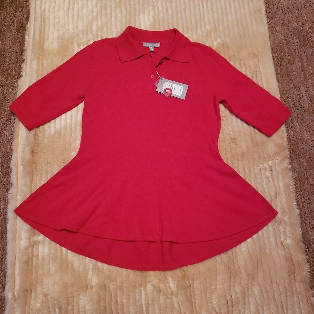 Beautiful, red, short sleeve cashmere sweater